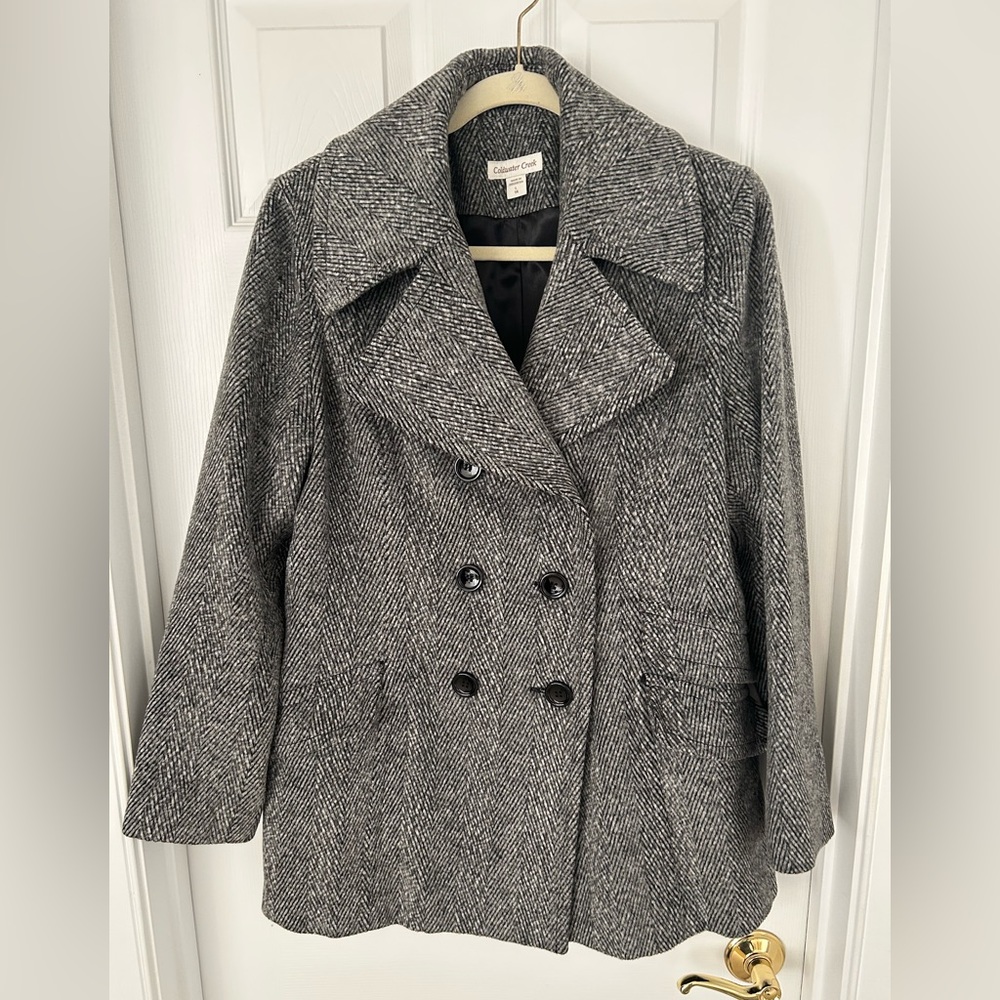 Cold water Creek Pea Coat Black Herringbone Large